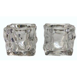 Vintage PartyLite Lead Crystal Glass Ice Cube Candle Holders Set 2